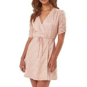 Charlie Holiday Juniper Wrap Dress Fleur Floral Mini Pink Short Sleeve Size 4